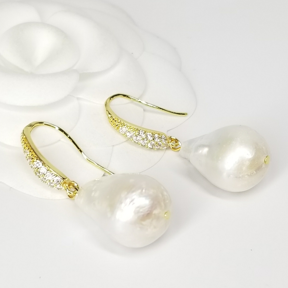 Natural Freshwater Baroque Pearl Earrings NEW - Picture 7 of 15